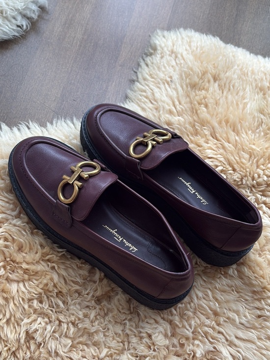 Salvatore Ferragamo Shoes - Salvatore Ferragamo Gancini Wine Leather Loafers with Gold Hardware
